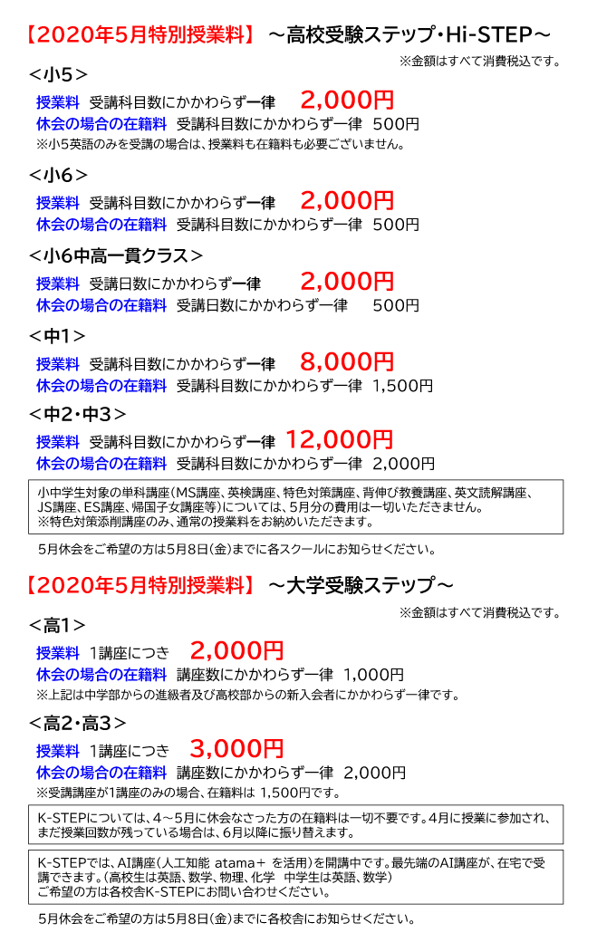 5月特別授業料