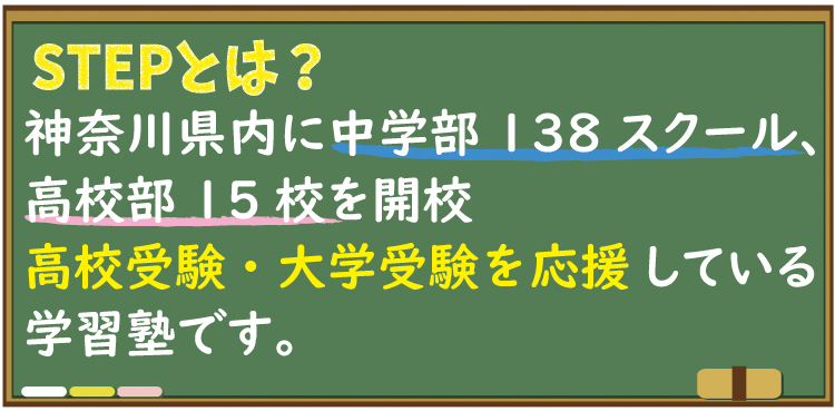 STEPは神奈川県内に中学部138スクール、高校部15校を開校。高校受験、大学受験を応援している学習塾です。